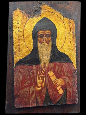 Icoon - Sint-Antonius Abt - Tempera op paneel - Griekenland, Antiek en Kunst