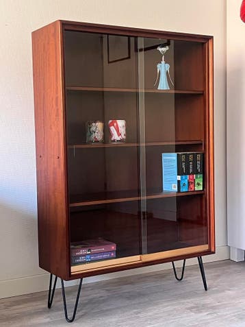 Vintage Formule Kempkes boekenkast buffetkast | retro kast, Ophalen, 100 tot 150 cm, Glas, 50 tot 100 cm