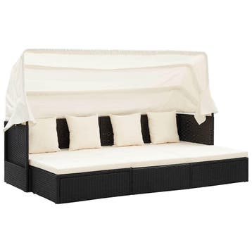 vidaXL Tuinbed met luifel poly rattan zwart, Verzenden, Nieuw