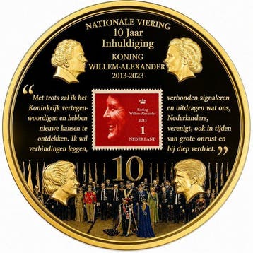 Nederland. Golden Kingdom Ponder Nationale Viering 10 Jaar, Postzegels en Munten, Munten | Nederland