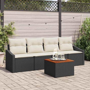 vidaXL Tuinbankenset 5 st Zwart poly rattan, Verzenden, Nieuw, Rotan, 5 zitplaatsen