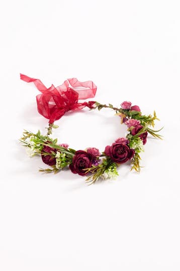 KIMU® Luxe Bloemenkrans Haar Pioenrozen Donkerrood Paars Roo, Ophalen of Verzenden, Nieuw, Carnaval, Accessoires