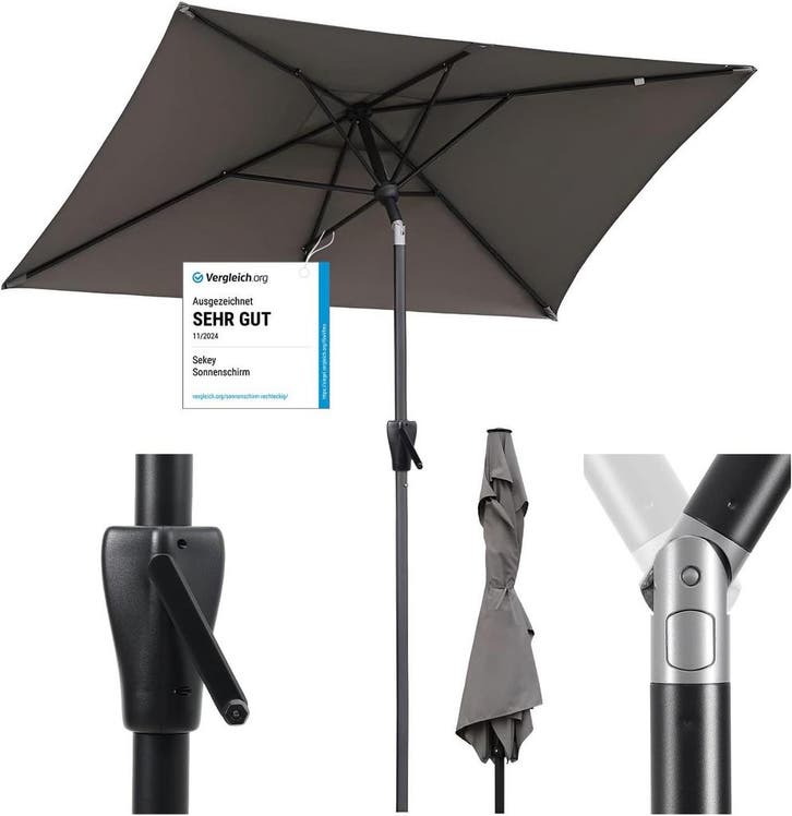 Stokparasol - Parasol - 210x140 cm - Tuinparasol - Taupe - S, Tuin en Terras, Parasols, Zo goed als nieuw, Verzenden