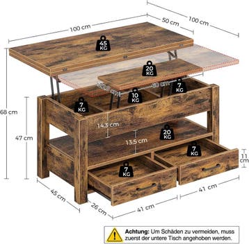 Salontafel met opbergruimte - Koffietafel - 100x50 cm - Vint, Huis en Inrichting, Verzenden, Zo goed als nieuw