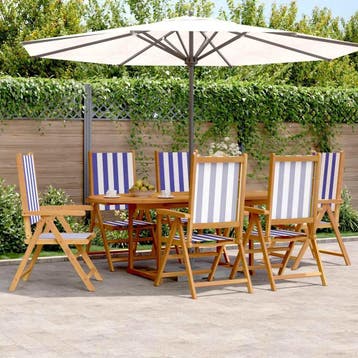 vidaXL 7-delige Tuinset massief hout en stof blauw en wit, Tuin en Terras, Verzenden, Nieuw, Hardhout, Tuinset