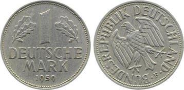Duitsland Fehlpraegung 1 Dm 1959 F Stempeldrehung 310° ss/v, Verzenden