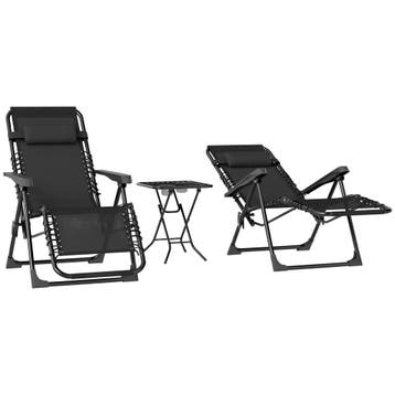 Tuinligstoel Set 3-delig. Opvouwbare Zonneligstoel Met Theet, Verzenden, Nieuw