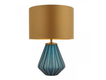 Veiling - ENDON Alyssia tafellamp 1-lichts E27 turquoise/gou, Huis en Inrichting, Nieuw