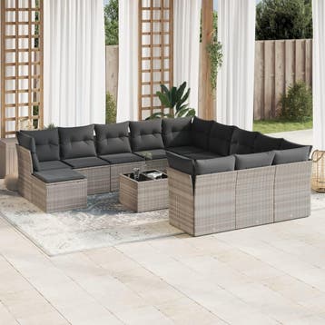 vidaXL 13-delige Loungeset met kussens poly rattan, Tuin en Terras, Verzenden, Nieuw, Loungeset
