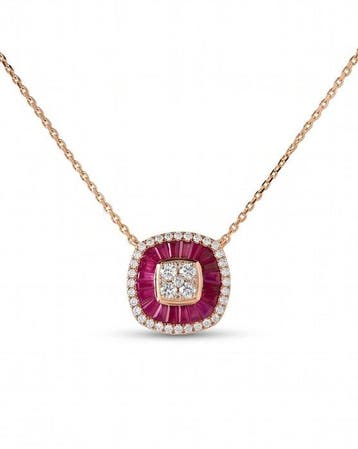Halsketting - 14 karaat Roségoud - 1.75ct. tw. Robijn -, Sieraden, Tassen en Uiterlijk, Kettingen, Nieuw