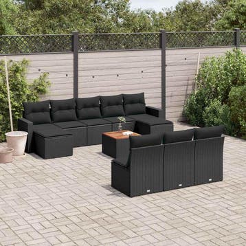 vidaXL 11-delige Loungeset met kussens poly rattan zwart, Verzenden, Nieuw, Loungeset