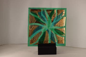 Eros Raffael - sculptuur, Glass Panel Gold green - 48 cm -