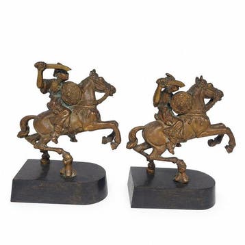 sculptuur, Warriors on horseback - 19 cm - Brons, Hout