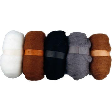 Gekaarde Wol, naturel, 5x100 gr/ 1 doos, Nieuw