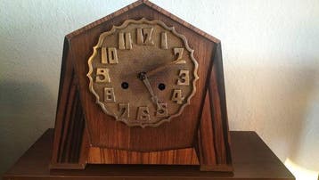 Amsterdamse School pendule klok - Art Deco eiken-, Antiek en Kunst