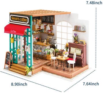 Robotime Miniatuur bouwpakket Simons Koffie met LED licht..., Verzenden, Nieuw
