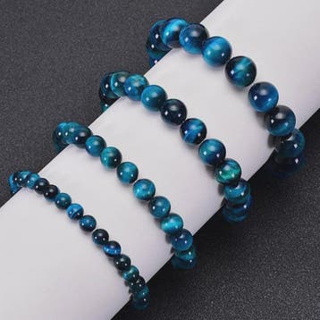 Minimalistische Blauwe Tijgeroog Kralen Armband - Natuurstee, Sieraden, Tassen en Uiterlijk, Edelstenen, Verzenden, Nieuw