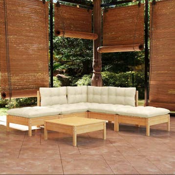 vidaXL 6-delige Loungeset met crèmekleurige kussens, Verzenden, Nieuw, 6 zitplaatsen, Loungeset