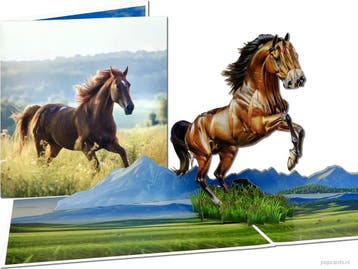 Schitterend steigerend paard iop-up kaart wenskaart, Verzenden, Nieuw