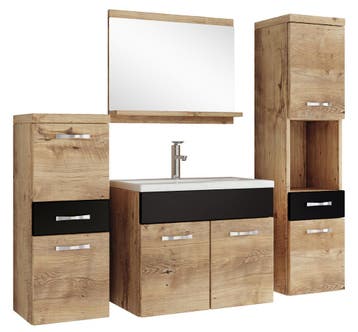 Badkamermeubel Set Alba 60 x 35 cm Kastanje Zwart Badmeubel, Verzenden, Nieuw, Wastafelkast