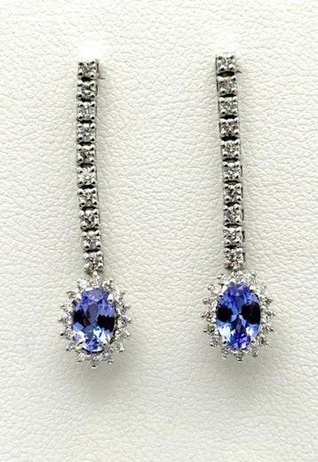 Hangoorbellen - 18 karaat Witgoud - 1.70ct. tw. Tanzaniet -