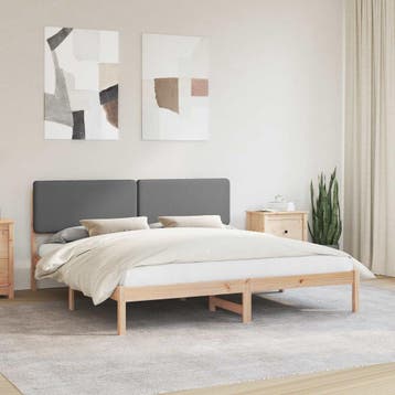 vidaXL Bedframe met Gevoerd Hoofdgedeelte Donkergrijs 200 x, Verzenden, Nieuw, Grijs, Hout