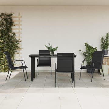 vidaXL 5-delige Tuinset textileen en staal zwart, Tuin en Terras, 4 zitplaatsen, Verzenden, Nieuw, Rvs