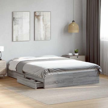 vidaXL Bedframe met lades bewerkt hout grijs sonoma eiken, Verzenden, 140 cm, 200 cm, Grijs