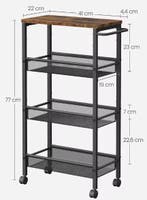 Smalle Keukentrolley 4 Lagen – Opbergrek op Wielen 77 cm, Verzenden, Nieuw