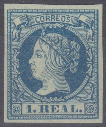 Spanje 1860/1861 - Isabel II. 1 real, blauw. - Edifil 55, Gestempeld