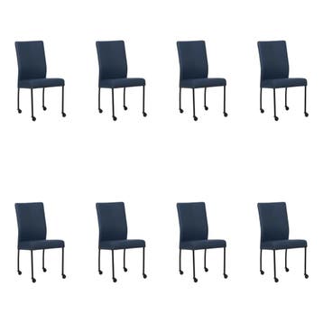 Set van 8 Leren eetkamerstoelen Comfort met wieltjes -, Ophalen of Verzenden, Nieuw, Leer