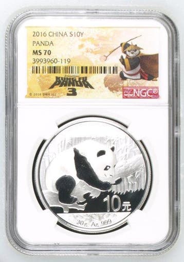 China. 10 Yuan 2016. Panda bear. Kung Fu Panda special