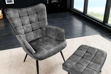 Moderne fauteuil SCANDINAVIA grijs fluweel zwart metalen, Ophalen of Verzenden, Nieuw