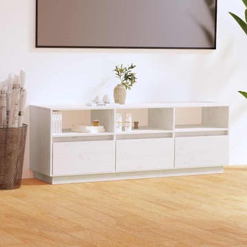vidaXL Tv-meubel 140x37x50 cm massief grenenhout wit, Huis en Inrichting, Kasten | Televisiemeubels, 100 tot 150 cm, Verzenden