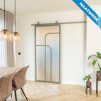 Stalen Schuifdeur Olijfgroen 4 Vlaks rond Maatwerk Mat glas, Nieuw, Metaal, Inclusief glas