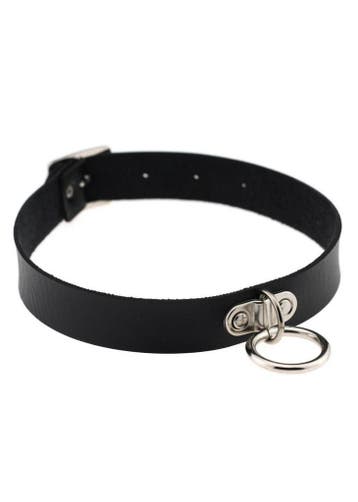 KIMU® Choker Zwart Ring Gesp Pu Leer Collar Ketting Halsband, Kunststof, Verstelbaar, Zwart, Nieuw