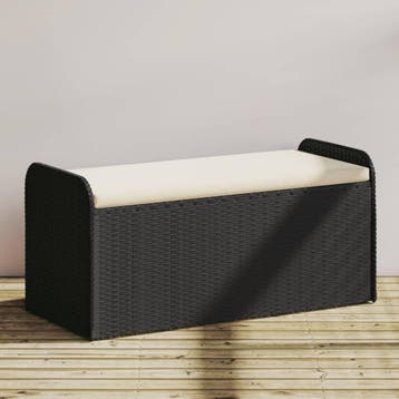 vidaXL Opbergbankje met kussen 115x51x52 cm poly rattan, Tuin en Terras, Tuinbanken, Verzenden, Nieuw