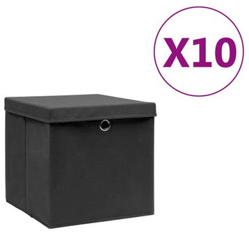 vidaXL Opbergboxen met deksel 10 st 28x28x28 cm zwart, Huis en Inrichting, Verzenden, Nieuw
