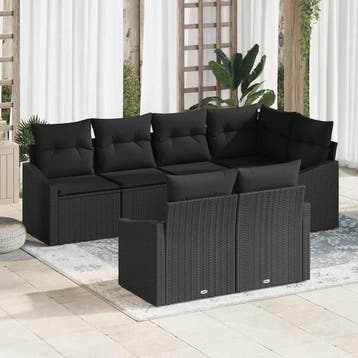 vidaXL Bankstel 7 st Zwart poly rattan, Tuin en Terras, Verzenden, Nieuw, Rotan, 7 zitplaatsen