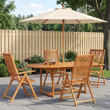 vidaXL Buiten Eetset met Parasol 6 st Crème Wit en, Verzenden, Nieuw, 6 zitplaatsen