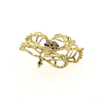 Gouden broche als bloem met emaille, Gebruikt, Ophalen of Verzenden, Met edelsteen, Goud