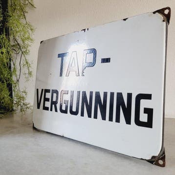 Emaille Bord, Tap Vergunning, 1940 - Reclamebord - Emaille
