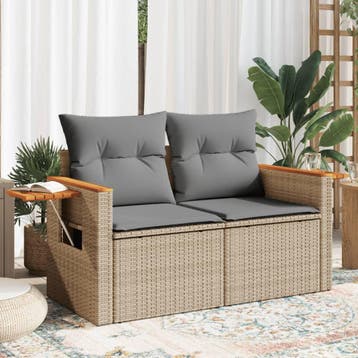 vidaXL Tuinbank 2-zits met kussens poly rattan beige, Verzenden, Nieuw