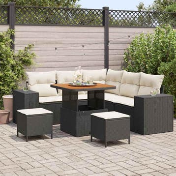 vidaXL Tuin Sofa Set 8 st Zwart poly rattan, Verzenden, Nieuw, 8 zitplaatsen