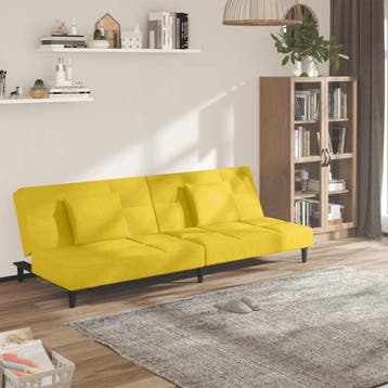 vidaXL Slaapbank 2-zits met 2 kussens fluweel geel, Verzenden, Minder dan 150 cm, Stof, Nieuw