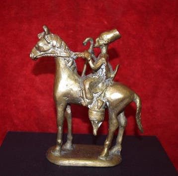 Traditionele statuette van CAVALIER Dogon, 14 cm, in brons,