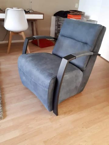 Fauteuil met stalen frame - blauw leer, Ophalen of Verzenden, Nieuw, Leer