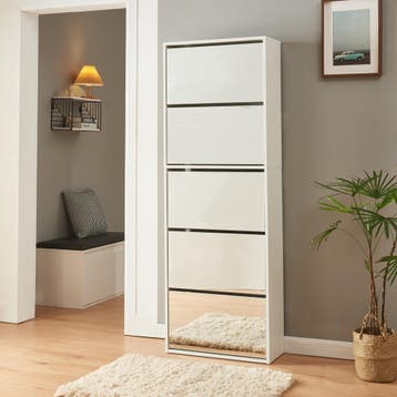 Schoenenkast Lund met 5 kleppen spiegeldeuren wit 169x60x24, Verzenden, Nieuw