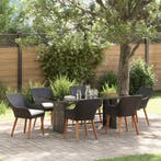 vidaXL Tuin eettafelset met kussen 7 pcs Zwart poly rattan, Verzenden, Nieuw, Rotan, 7 zitplaatsen