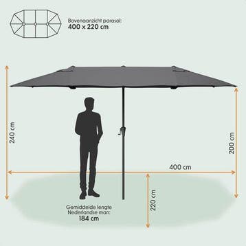 2dekans | LifeGoods Dubbele Parasol - Tuin - 220x400cm - tot, Ophalen of Verzenden, Zo goed als nieuw